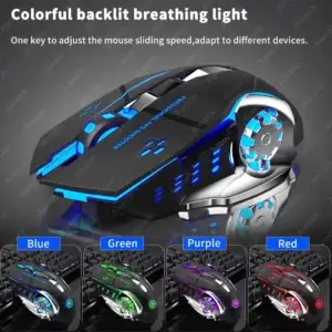 Mouse gammer recarregável - modo duplo 2.4G/Bluetooth, 2000 DPI, iOS/Android/PC